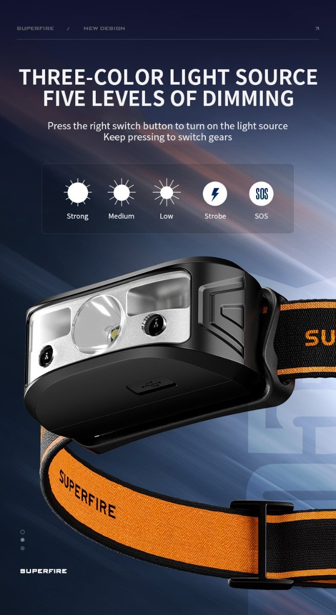 lanterna led pentru cap superfire hl05-k, 120lm, 100m, 500mah, lumina rosie, control miscare 5 Lanterna LED pentru cap Superfire HL05-K, 120lm, 100m, 500mAh, Lumina rosie, control miscare - imagine 5