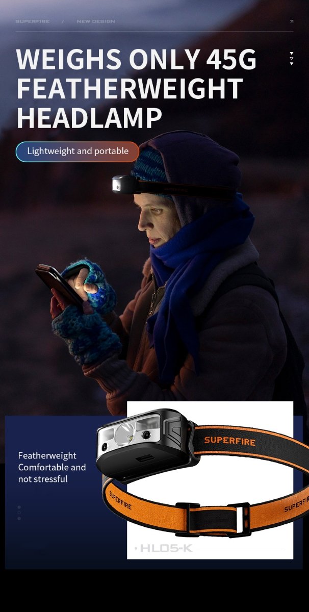 lanterna led pentru cap superfire hl05-k, 120lm, 100m, 500mah, lumina rosie, control miscare 3 Lanterna LED pentru cap Superfire HL05-K, 120lm, 100m, 500mAh, Lumina rosie, control miscare - imagine 3