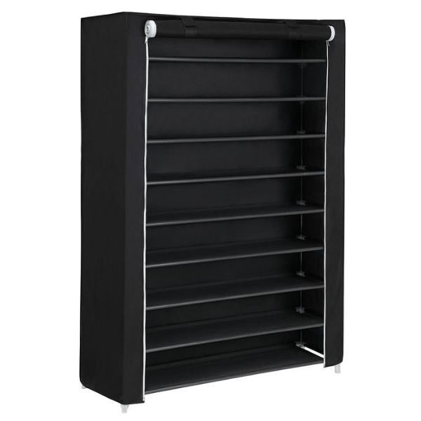 Organizator pentru Pantofi cu 9 Rafturi, Material Textil si Tuburi Metalice, 100 x 28 x 162 cm, Negru
