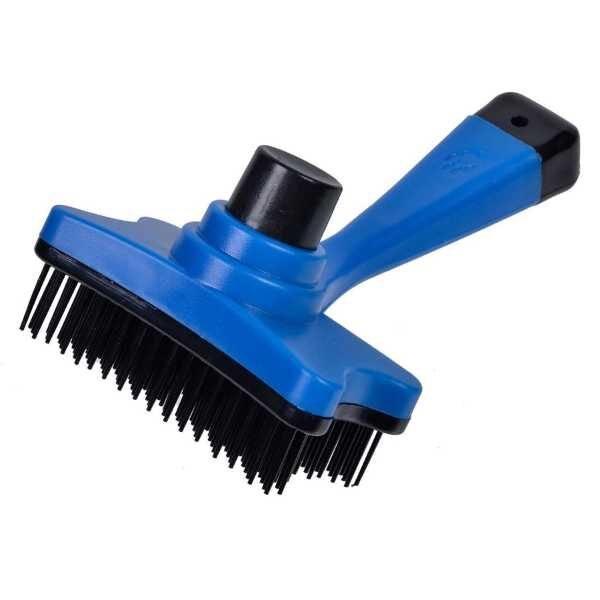 Perie Mercaton cu  Buton Auto-Curatare pentru Ingrijirea Blanii Animalelor de Companie, Albastru, 13 cm
