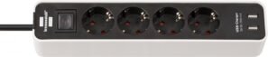 Prelungitor Brennenstuhl Ecolor 4 prize, 2xUSB, 1.5m Negru Alb