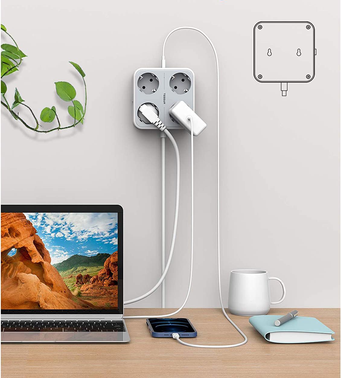 prelungitor tessan ts-302-c, 4 prize, 2 x usb-a, 1x usb-c, 3a, cablu 2m 5 Prelungitor Tessan TS-302-C, 4 prize, 2 X USB-A, 1X USB-C, 3A, cablu 2m - imagine 5