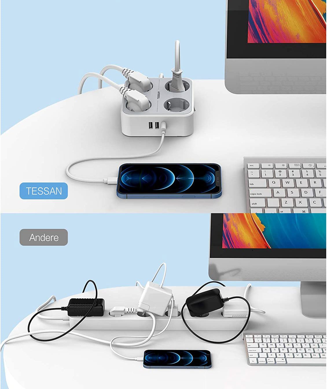 prelungitor tessan ts-302-c, 4 prize, 2 x usb-a, 1x usb-c, 3a, cablu 2m 2 Prelungitor Tessan TS-302-C, 4 prize, 2 X USB-A, 1X USB-C, 3A, cablu 2m - imagine 2