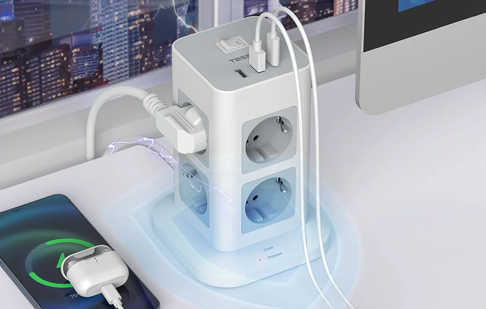 prelungitor tip turn tessan tps03-de-c, 8 prize, 3 usb, 1 usb-c, 3a, cablu 2m 5 Prelungitor tip Turn Tessan TPS03-DE-C, 8 prize, 3 USB, 1 USB-C, 3A, cablu 2m - imagine 5