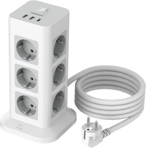 Prelungitor tip Turn Tessan TPS04-DE, 12 prize, 3 USB, 1 USB-C, 3A, cablu 2m