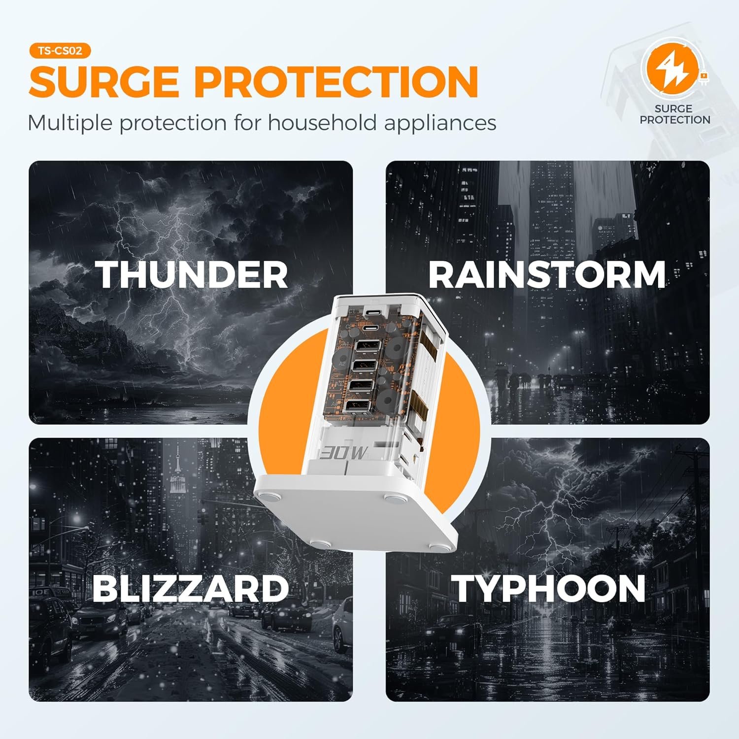 prelungitor tip turn tessan ts-cs04, 6 prize, 4 usb, 2 usb-c, 30 w, cablu 2m 4 Prelungitor tip Turn Tessan TS-CS04, 6 prize, 4 USB, 2 USB-C, 30 W, cablu 2m - imagine 4