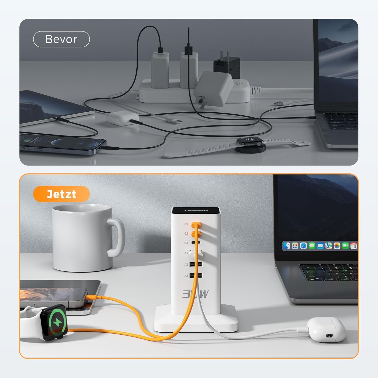 prelungitor tip turn tessan ts-cs04, 6 prize, 4 usb, 2 usb-c, 30 w, cablu 2m 5 Prelungitor tip Turn Tessan TS-CS04, 6 prize, 4 USB, 2 USB-C, 30 W, cablu 2m - imagine 5