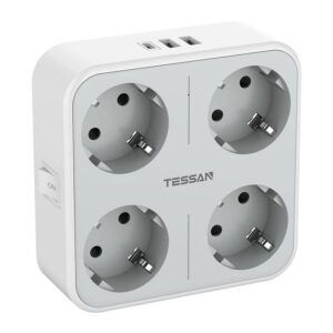 Adaptor priza Tessan TS-302-DE-C, 4 prize, 2 X USB-A, 1X USB-C, 10A