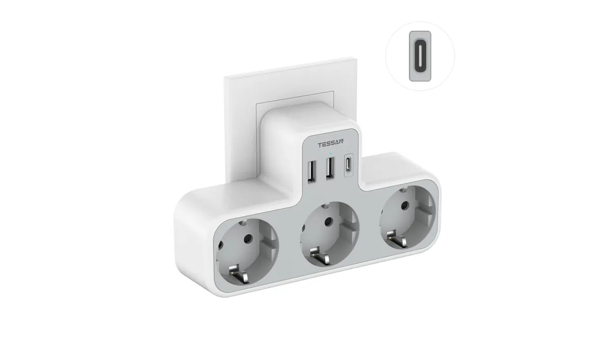 homepage recart 20 Priza Multipla Tessan TS-323-C, 3 Prize, 1 port USB-C, 2 Porturi USB, 240 V, Alb ,2500W 10A