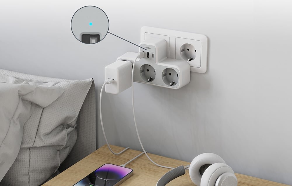 priza multipla tessan ts-323-c, 3 prize, 1 port usb-c, 2 porturi usb, 240 v, alb ,2500w 10a 4 Priza Multipla Tessan TS-323-C, 3 Prize, 1 port USB-C, 2 Porturi USB, 240 V, Alb ,2500W 10A - imagine 4