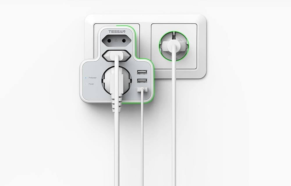 priza multipla tessan ts-327, 3 prize, 3 porturi usb, 240 v, alb ,3600w 16a 3 Priza Multipla Tessan TS-327, 3 Prize, 3 Porturi USB, 240 V, Alb ,3600W 16A - imagine 3