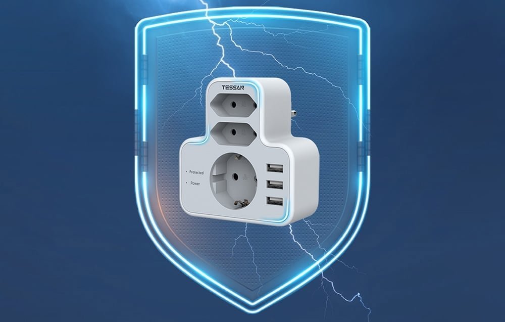 priza multipla tessan ts-327, 3 prize, 3 porturi usb, 240 v, alb ,3600w 16a 5 Priza Multipla Tessan TS-327, 3 Prize, 3 Porturi USB, 240 V, Alb ,3600W 16A - imagine 5