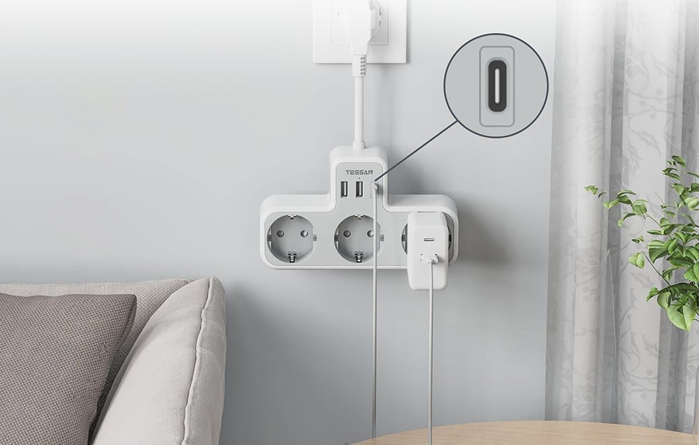 priza multipla tessan ts-323x-c, cablu 15m, 3 prize, 1 port usb-c, 2 porturi usb, 240 v, alb ,2500w 10a 5 Priza Multipla Tessan TS-323X-C, Cablu 15m, 3 Prize, 1 port USB-C, 2 Porturi USB, 240 V, Alb ,2500W 10A - imagine 5