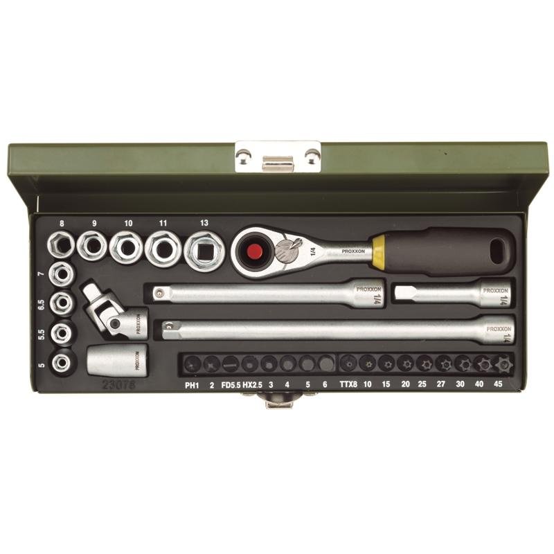 trusa de biti si chei tubulare pentru ingineri, proxxon 23078, 1/4", 32 buc 1 Trusa de biti si chei tubulare pentru ingineri, Proxxon 23078, 1/4", 32 buc
