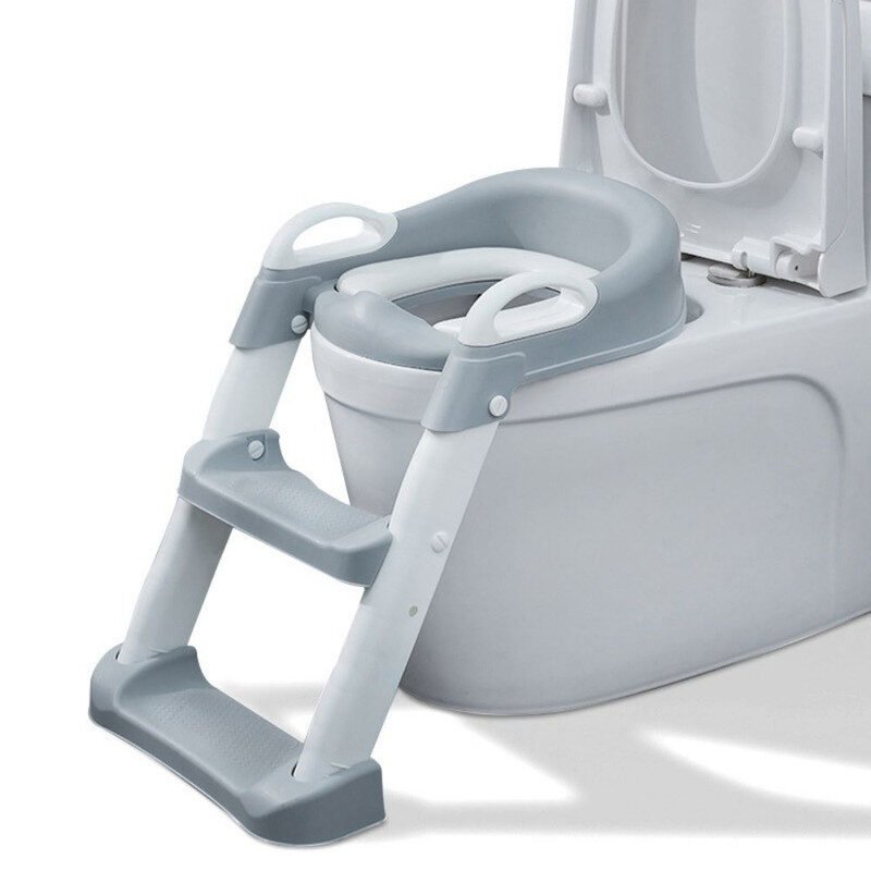 Reductor Pliabil pentru WC cu Scara, 2 Trepte Anti-aderente Reglabile in 2 pozitii, Sezut Impermeabil, PP Eco Frendly, 39 x 16 x 38 cm, Gri