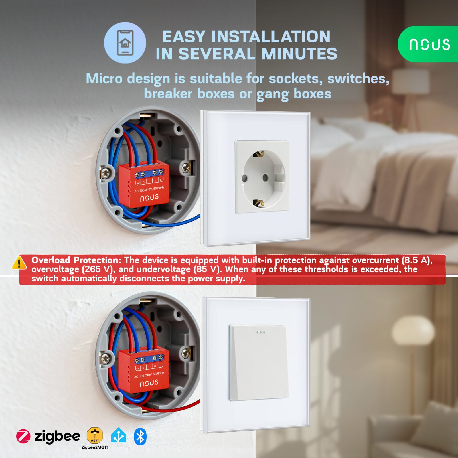 Set 2 relee SMART NOUS B5Z Zigbee,1 canal, monitorizare consum, control aplicatie, compatibil Alexa Google Assistan, protectie suprasarcina - imagine 4