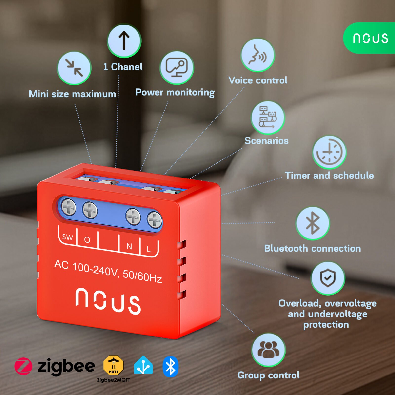 Set 2 relee SMART NOUS B5Z Zigbee,1 canal, monitorizare consum, control aplicatie, compatibil Alexa Google Assistan, protectie suprasarcina - imagine 3