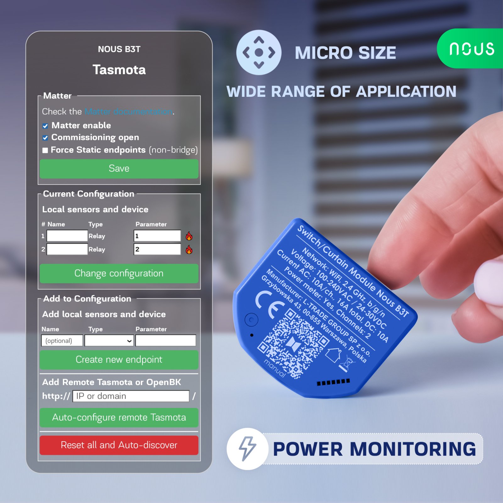 releu wireless nous b3t pm, 16a, tasmota, matter, monitorizare energie,modul cortina - 2 canal, esp32 5 Releu wireless Nous B3T PM, 16A, Tasmota, Matter, Monitorizare energie,Modul Cortina - 2 canal, ESP32 - imagine 5