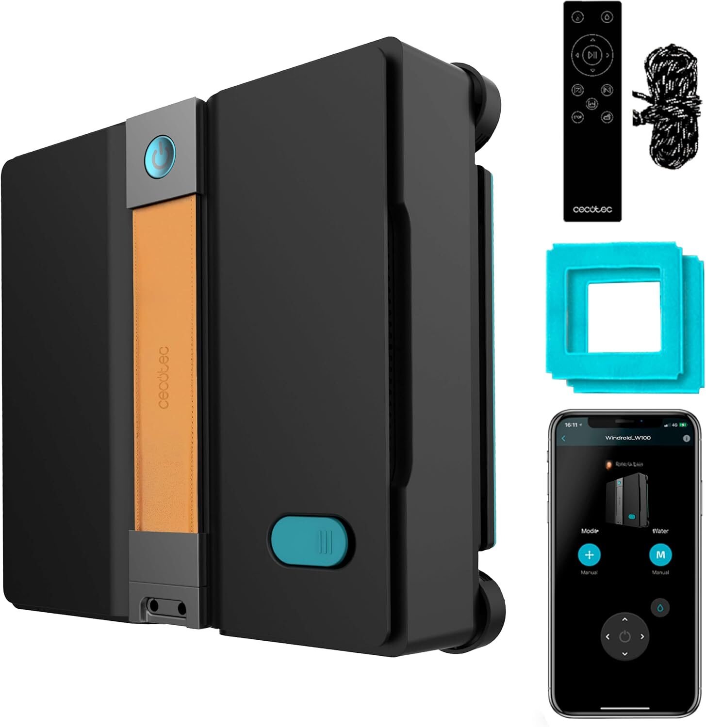Robot curatare geamuri Cecotec Conga WinDroid W50 Double Spray Connected, Pulverizare dubla, 4 moduri de pulverizare, Telecomanda, 5 moduri de curatare