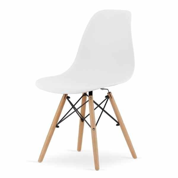 Scaun Acerenza, Stil Scandinav cu Picioare din Lemn de Fag, Cadru Metalic, Sezut PP, Maxim 100 Kg, 40 x 50 x 77 cm, Alb