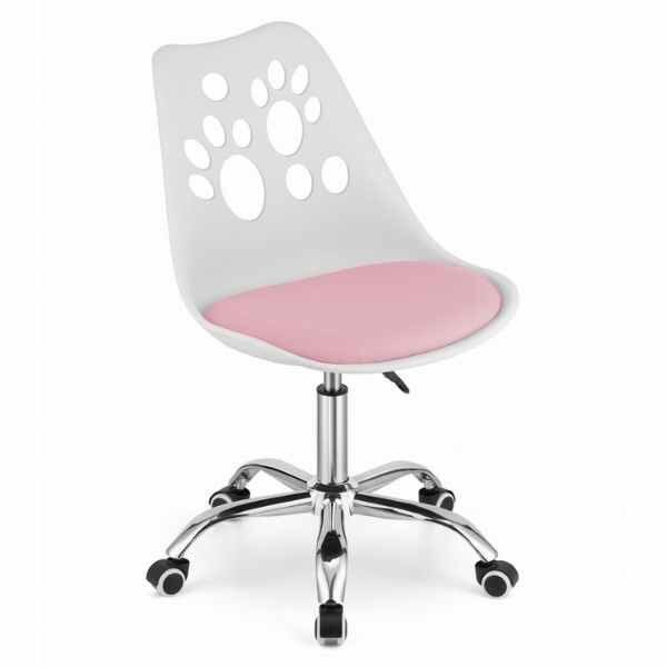 Scaun de Birou Mercaton Belluno, Pivotant si Rotativ, cu 5 Roti din Cauciuc, Perna din Piele Ecologica si Sezut din PP, Cadru Aluminiu, 50 x 60 x 89 cm, Alb cu Roz