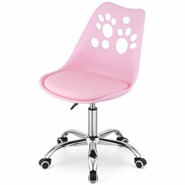 Scaun de Birou Mercaton Belluno, Pivotant si Rotativ, cu 5 Roti din Cauciuc, Perna din Piele Ecologica si Sezut din PP, Cadru Aluminiu, 50 x 60 x 89 cm, Roz