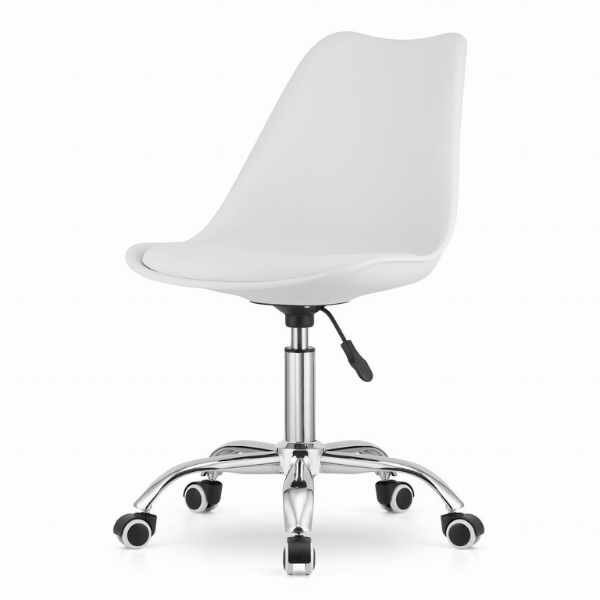 Scaun de Birou Mercaton Sassari, Pivotant si Rotativ, cu 5 Roti din Cauciuc, Perna din Piele Ecologica si Sezut din PP, Maxim 120 Kg, Cadru Aluminiu, 49 x 42 x 86-101 cm, Alb