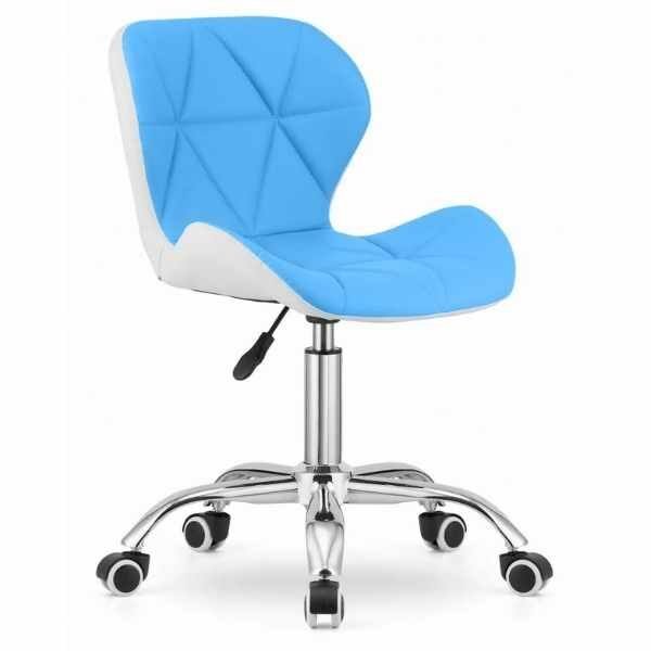 Scaun de Birou Mercaton Varese, din Piele Ecologica, Pivotant si Rotativ, cu 5 roti din Cauciuc, Maxim 110 Kg, Cadru Metalic, 49 x 38 x 75-86 cm, Alb cu Albastru