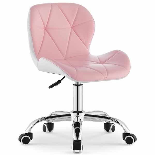Scaun de Birou Mercaton Varese, din Piele Ecologica, Pivotant si Rotativ, cu 5 roti din Cauciuc, Maxim 110 Kg, Cadru Metalic, 49 x 38 x 75-86 cm, Alb cu Roz