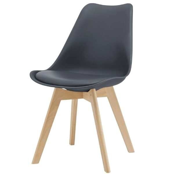 Scaun Mercaton Grosseto, Stil Scandinav cu Picioare din Lemn, Sezut din PP si Perna din Piele Ecologica, Maxim 120 Kg, 48 x 41 x 83 cm, Gri Inchis
