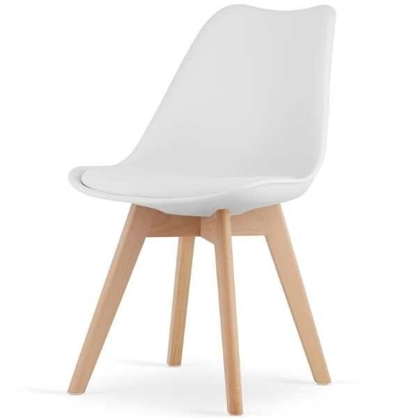 Scaun Mercaton Grosseto, Stil Scandinav cu Picioare din Lemn, Sezut din PP si Perna din Piele Ecologica, Maxim 120 Kg, 49 x 45 x 82 cm, Alb