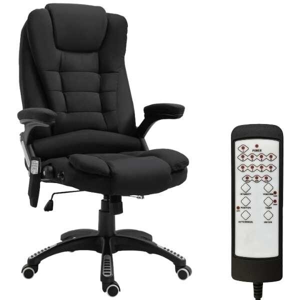 Scaun Rotativ de Birou cu Functie Masaj in 6 Puncte si Incalzire Lombara, Material Textil si PVC, Maxim 120 Kg, 67 x 74 x 107-117 cm, Negru