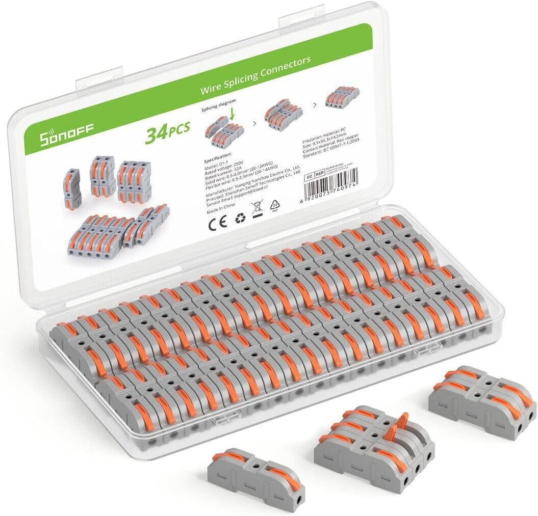Set 34 conectori rapizi pentru imbinare fire Sonoff D1-1, 32A, Gri