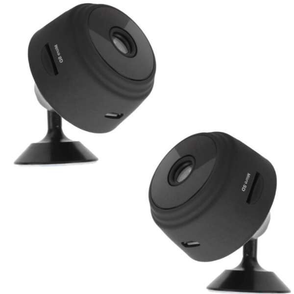 Set 2 buc. Mini Camera Video, tip Spy Cam, Full HD, Control Aplicatie Mobila, Wide Angle 150 °, Night Vision, Loop Recording, 4.5 cm, Negru