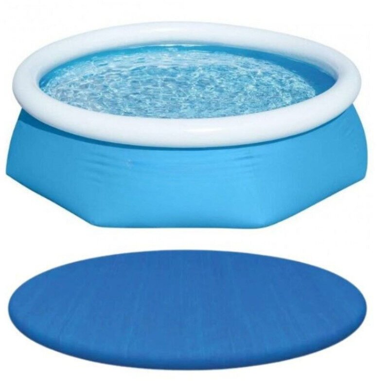 Set 2 in 1 Mercaton, Piscina gonflabila cu 3 pereti laterali tripli, 244 x 66 cm si prelata acoperis pentru piscina 244 cm, Material PVC, Albastru
