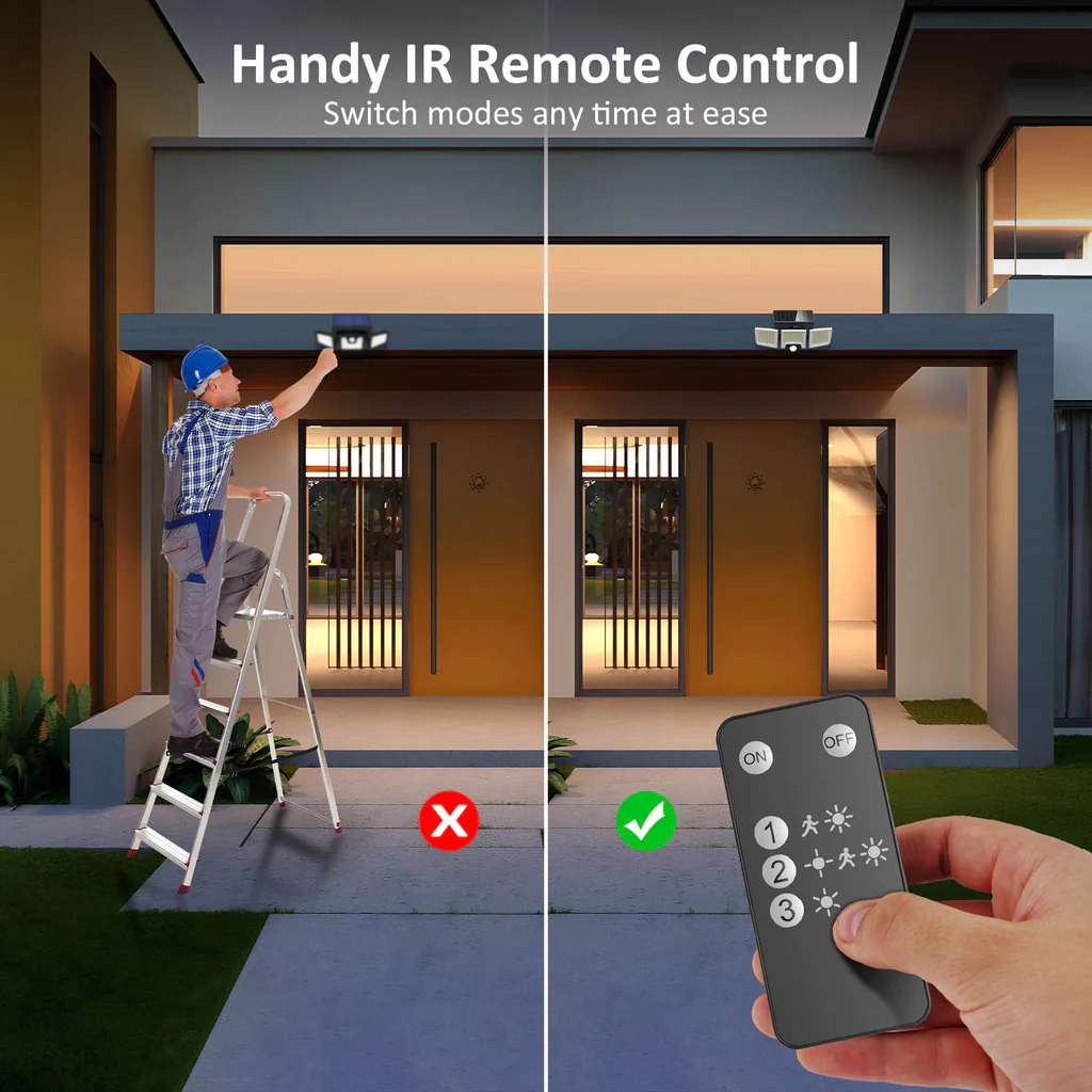 lampa solara de perete mustwin ut88268, 2500lm, led, 216 leduri, telecomanda, 3 moduri, senzor de miscare 2 Lampa solara de perete MustWin UT88268, 2500lm, LED, 216 leduri, Telecomanda, 3 moduri, senzor de miscare - imagine 2