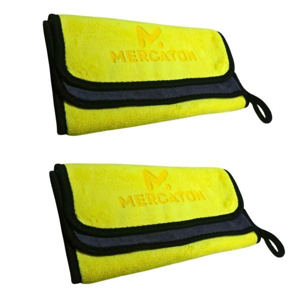 Set 2 Lavete Profesionale Mercaton din Microfibra, Ultra-Absorbante, Soft Fleece, 800 GSM/m2, Gri cu Galben, 30 x 60 cm
