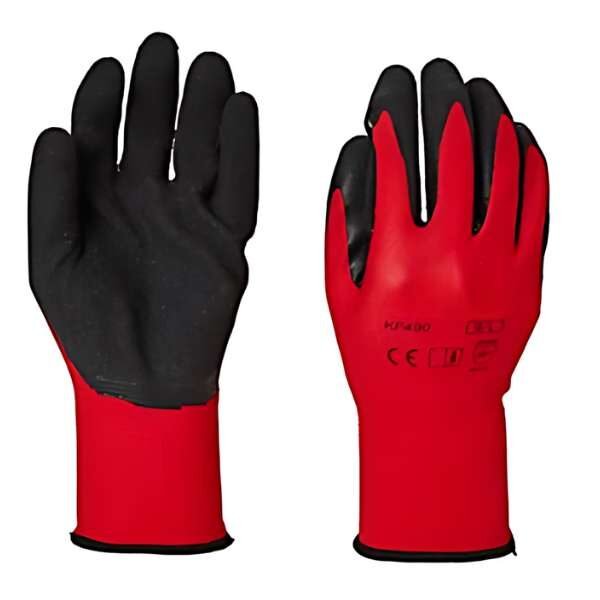 Set 2 Manusi Mercaton cu Palme Acoperite din Latex Calibru 13, Respirabile, Rosu cu Negru, Marimea 9, L