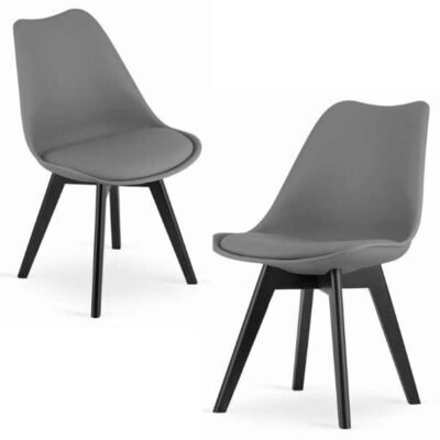 Set 2 Scaune, Stil Scandinav, Picioare din Lemn de Fag, Sezut din PP si Perna din Piele Ecologica, 49 x 43 x 82 cm, Grafit