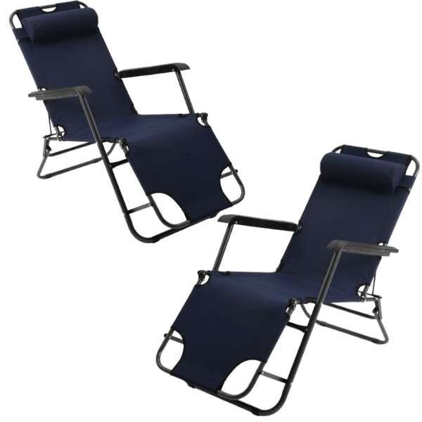 Set 2 Sezlonguri Mercaton cu Tetiera, Cadru Metalic si Panza Oxford 600D Impermeabila, rezistent UV, Mag 150 kg, 178x60x79 cm, Navi Blue