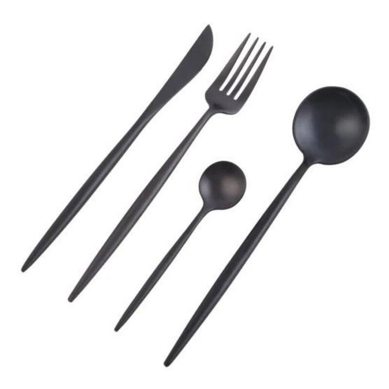 Set 24 Tacamuri Portugheze din Otel Inoxidabil in cutie cadou, Design Modern Lux, Non-Toxice, Anti-Coroziune, Negru