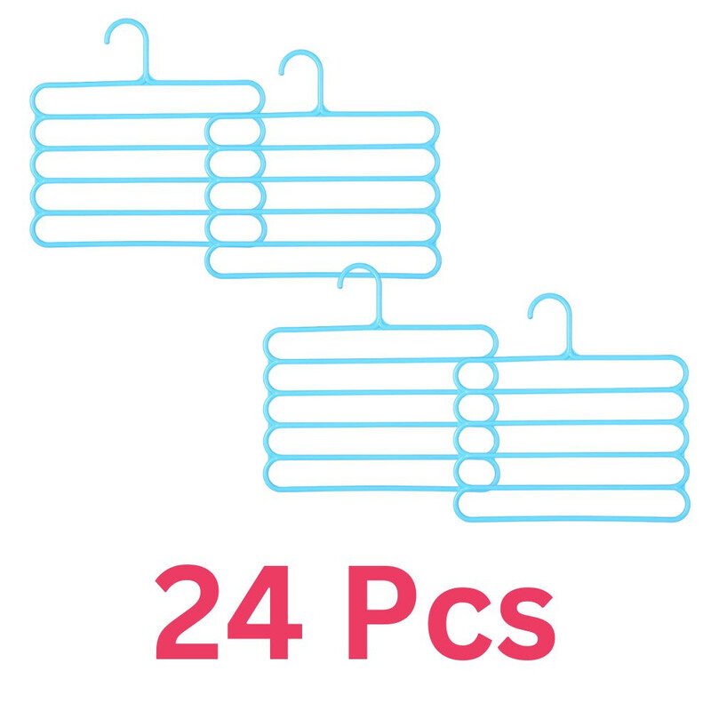 Set 24 Umerase Multifunctionale Mercaton din Plastic cu 5 pozitii pentru Haine si Accesorii, Anti-derapante, 31 x 31 cm, Albastru