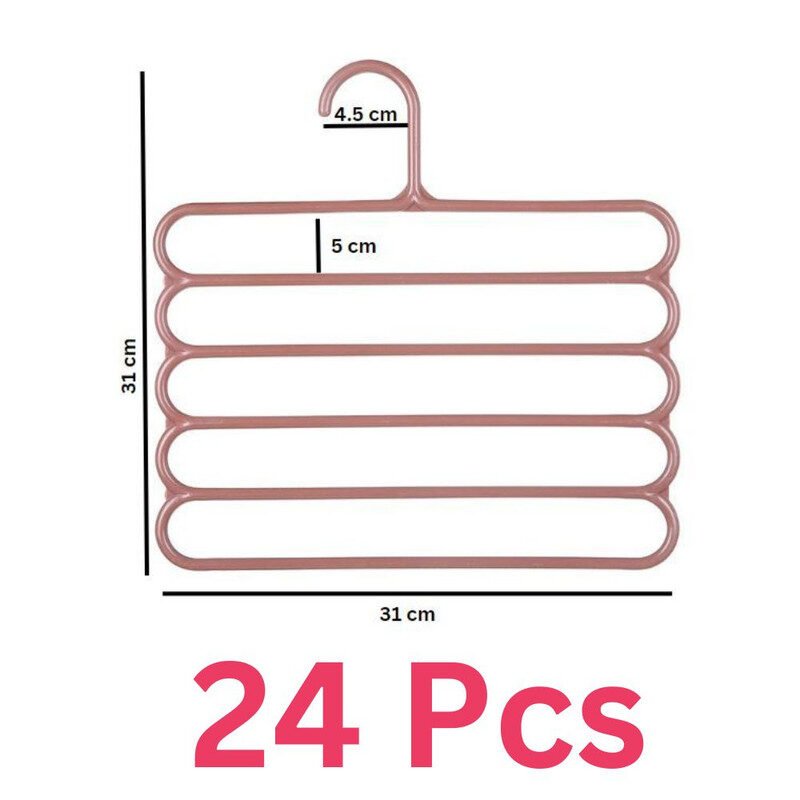 Set 24 Umerase Multifunctionale Mercaton din Plastic cu 5 pozitii pentru Haine si Accesorii, Anti-derapante, 31 x 31 cm, Maro