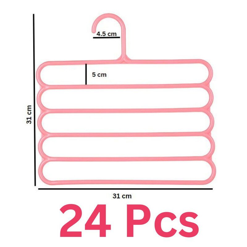 Set 24 Umerase Multifunctionale Mercaton din Plastic cu 5 pozitii pentru Haine si Accesorii, Anti-derapante, 31 x 31 cm, Roz