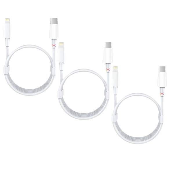 Set 3 Cabluri de Date si Incarcare Mercaton, Type-C / Lightning, Albe, 2A, Viteza 10 Gbps, 1 M