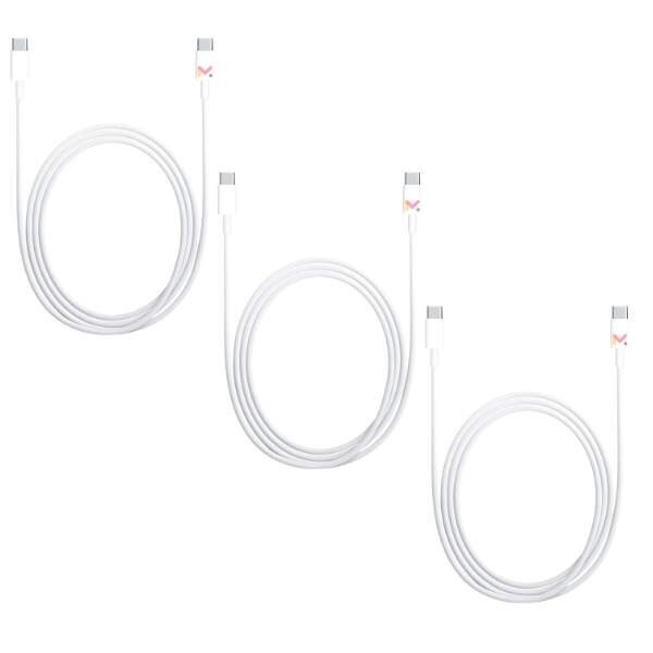 Set 3 Cabluri de Date si Incarcare Mercaton, Type-C / Type-C, Albe, 2A, Viteza 10 Gbps, 1 M