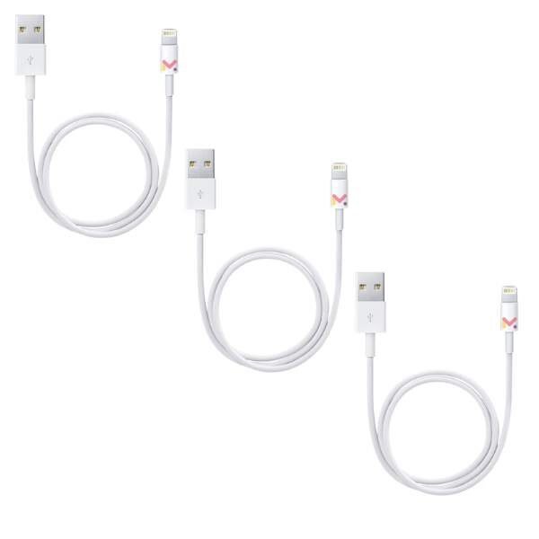 Set 3 Cabluri de Date si Incarcare Mercaton, USB / Lightning, Albe, 2A, Viteza 10 Gbps, 1 M