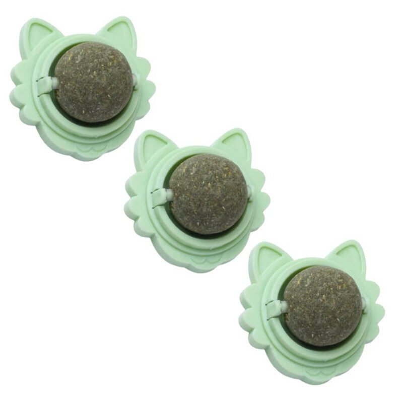 Set 3 Jucarii Mercaton pentru Pisicute, Minge Rotativa 360° din Iarba Catnip, 5.5 cm, Verde