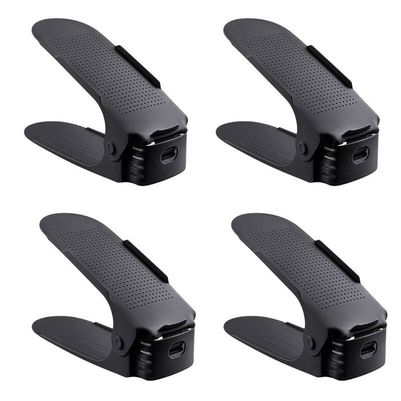 Set 4 buc, Suport antiderapant si ajustabil pentru depozitare o pereche de incaltaminte, PP, 6×25.5×11/17 cm, Negru