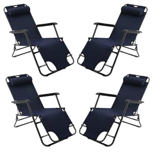 Set 4 Sezlonguri Mercaton cu Tetiera, Cadru Metalic si Panza Oxford 600D Impermeabila, Rezistent UV, Mag 150 kg, 178x60x79 cm, Navi Blue
